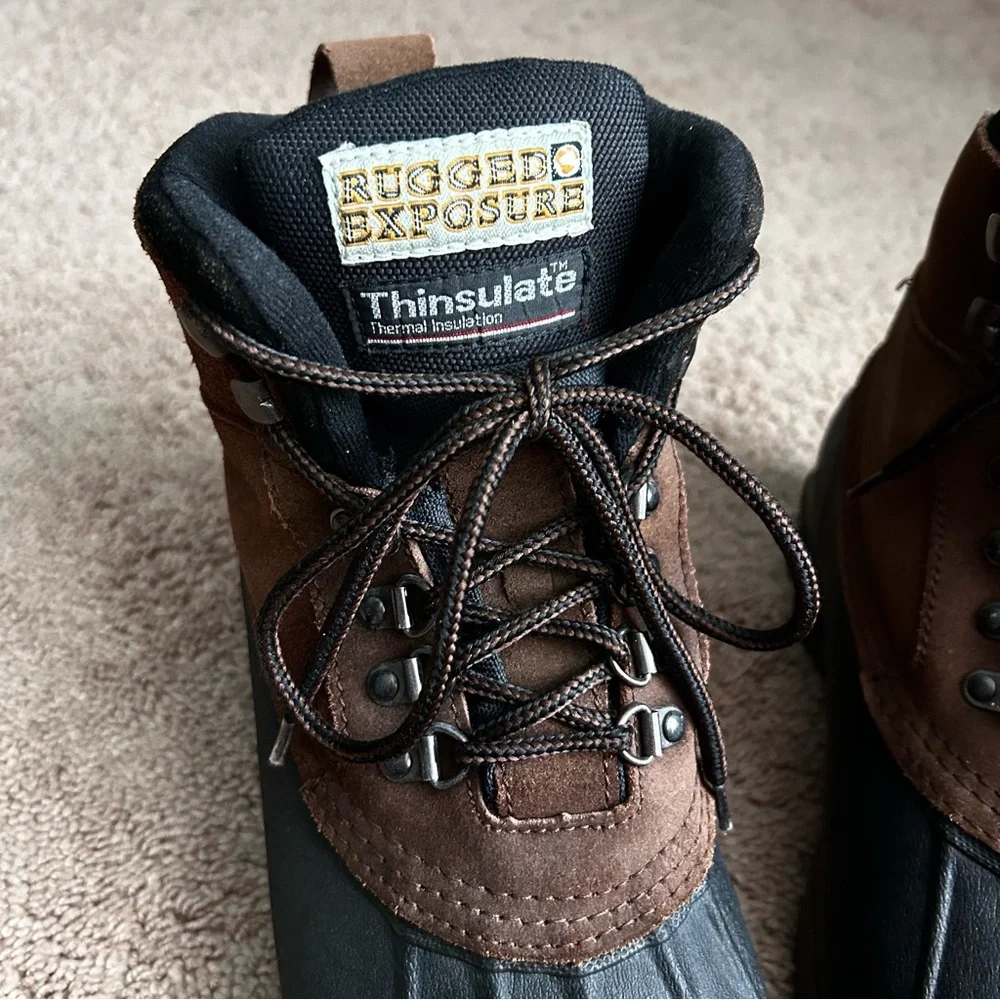 Rugged Exposure Men's Black and Brown Thinsulate Snow Leather Boots